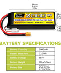3S Lipo Battery 11V 2000mAh 35C With XT30 Plug And USB Charging Cable For RC Cars Trucks Boats Drones And FPV Quadcopters