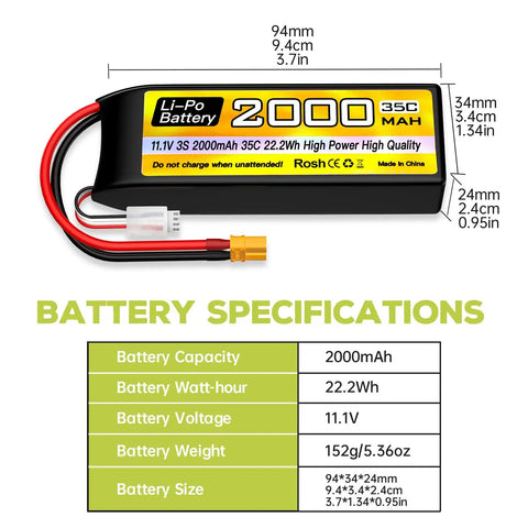 3S Lipo Battery 11V 2000mAh 35C With XT30 Plug And USB Charging Cable For RC Cars Trucks Boats Drones And FPV Quadcopters