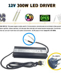 Rock Solid 300W 12V Led Driver Power Supply IP67 Waterproof AC 100 To 130V DC 12V Transformer Adapter 25A with 3 prong plug