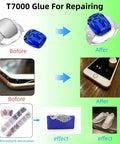 Go-To Multipurpose High Performance Adhesive For Glass And Fabric Self Leveling Glue With High Elasticity For Electronics Jewelry shown repairing jewelry and phone surface.