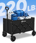 Heavy Duty Wagon Cart With Wheels 220 Lbs Capacity Foldable Lightweight Utility Cart For Grocery Shopping Garden Camping Black Ready To Haul Big Loads On The Go loaded with camping gear.