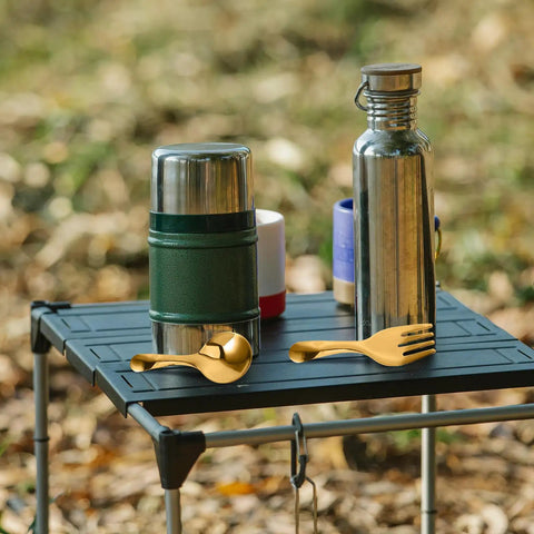 Portable Stainless Steel Picnic Cutlery Set With Reusable Forks And Spoons In Pink Case For Outdoor Camping Hiking And Beach Adventures