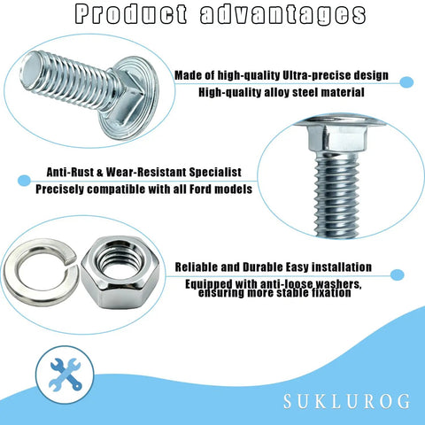 7/16 Carriage Bolts Kit Set Of 4 Capped Round Head Bumper Bolts For Ford Cars And Trucks 7/16-14 X 1-1/4 Inch with washer and nut