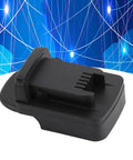 18V Battery To 18V Tool Converter Kit With Switch And 30A Fuse, black adapter piece against blue abstract background