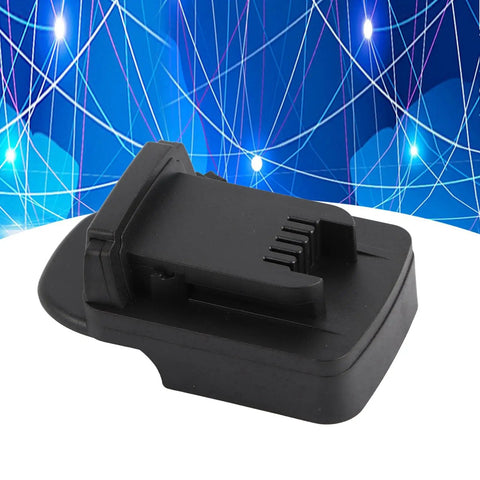 18V Battery To 18V Tool Converter Kit With Switch And 30A Fuse, black adapter piece against blue abstract background