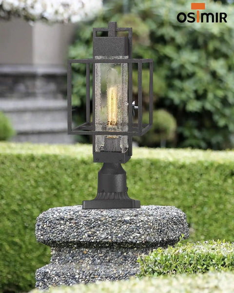 Dope Outdoor Post Light Fixture 1 Light Exterior Post Lantern With Pier Mount Base Black Finish Bubble Glass Shade