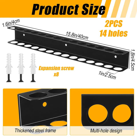 2 Pack Screwdriver Organizer Wall Mount Set With 28 Tool Capacity 14 Top And Bottom Holes Per Holder Metal Pliers Organizer