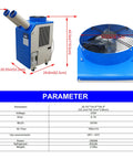 Heavy Duty Commercial Industrial Air Conditioner Portable Spot Cooler Unit dimensions showing size, vents, and cooling features.