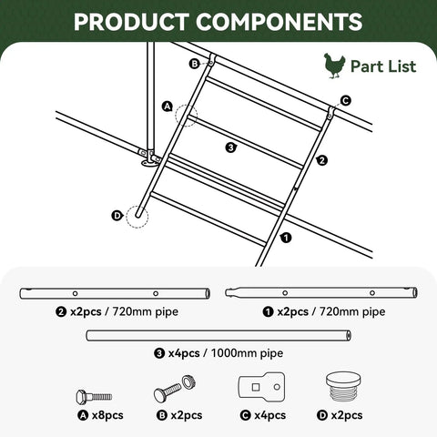 Diagram of components for Four Tier Chicken Roosting Perch For Backyard Poultry No Fuss Easy To Assemble Elevated Roosting Bars