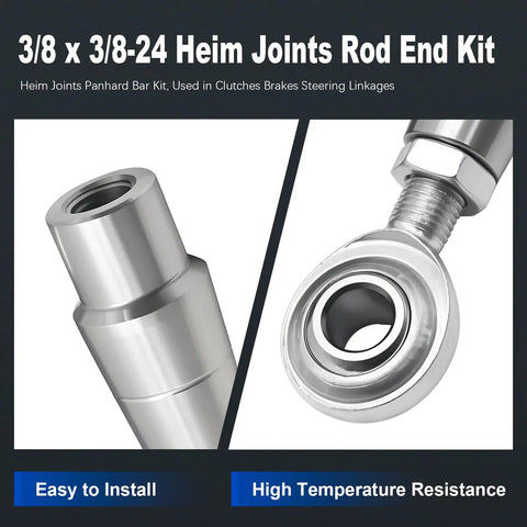 Beefy Heavy Duty Heim Joint Rod End Kit Three Eighths By Three Eighths Twenty Four Threads Panhard Bar Kit With Tube Adapters And Jam Nuts For Clutches Brakes And Steering Linkages Two Pack, silver rod end and adapter