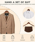 Heavy Duty Wooden Hangers With Clips 24 Pack Premium Walnut Wood Hangers With Adjustable Clips showcasing suit and pants on hooks