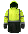 Mens Top Shelf High Visibility Reflective Jacket Waterproof Winter Work Parka Built Like A Tank with removable hood.