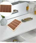 Vintage Wood Jewelry Dish With Integrated Smartphone Stand Multi Compartment Accessory Organizer For Rings And Chains on a modern white desk.