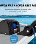 45 Lb Electric Boat Anchor Winch For Saltwater Boats With Wireless Remote, 98.42 Ft Pre Wound Rope, 12V Marine Windlass, Tough As Nails Heavy Duty Copper Motor, Fast Hoist, Sturdy Black Finish on boat deck