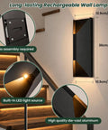 Nsleaiy Wireless Wall Sconces Set of Two, Rechargeable Wall Lights mounted on stairs, sleek design, built-in LED lighting.