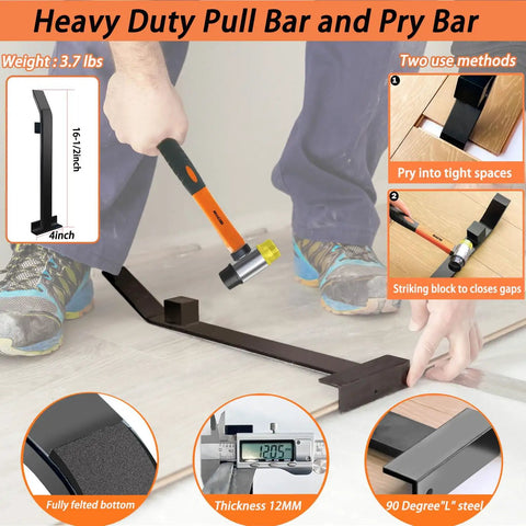 6 In 1 Heavy Floor Install Kit For Laminate And Vinyl Plank, Pro Tapping Block And Push Tongue And Groove Tool, Seam Setter, showing 16.5-inch pull bar