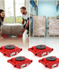 6 Ton Heavy Duty Moving Dolly With 360 Degree Rotating Anti Skid Pad For Industrial Equipment Carbon Steel Machine Skate With PU Wheels For Workshop Warehouse Transport, red dolly set
