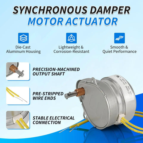24V Synchronous Damper Motor for RetroZone Dampers, Left-Hand Rotation, precision machined output shaft, pre-stripped wire ends