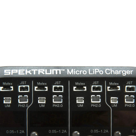 Close-up of ports on Smart 4-Port 1S LiPo Charger With Digital LED Display And Independent Output Ports, Micro Size, AC DC Input