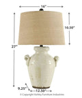 Farmhouse Ceramic Table Lamp, 27 Inch, Ivory Cream Glaze Crackle Finish, Ceramic Base With Fabric Drum Shade, 3 Way Switch