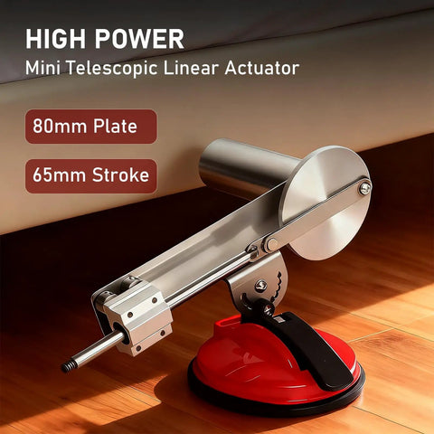 Kickin 65Mm Stroke Electric Telescopic Linear Actuator With Variable Speed Reciprocating DC Motor Kit showcasing an 80mm plate and suction cup mount.