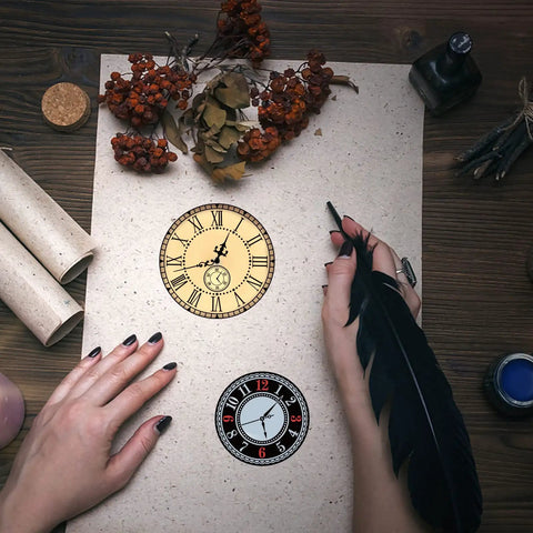 Total Standout Vintage Clock Silicone Clear Stamps With Gear Shapes Retro Transparent Rubber Blocks For Scrapbooking Journal Cards And Dope Diy Crafts That Stamp Super Smooth Every Damn Time on textured paper with a feather pen.