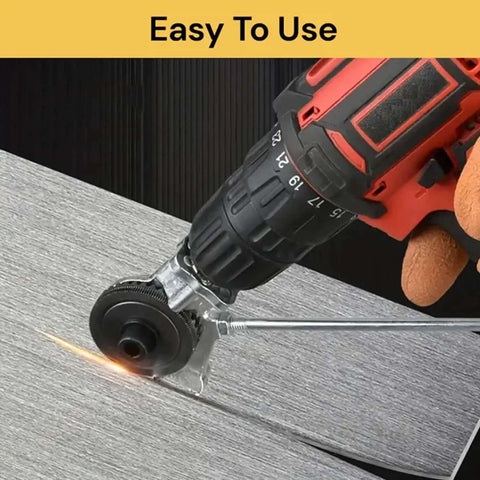 Electric Drill Plate Cutter Nibbler Attachment For Effortless DIY Friendly Cutting Of Iron Steel Copper Aluminum in use on metal sheet