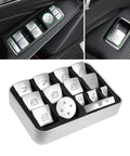 Mercedes Benz Window Switch Button Trim Covers Replacement Kit 14 Piece with chrome finish, shown installed and in packaging