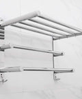 Retractable Towel Rack With 3 Tier Shelf And 2 Towel Bars Adjustable From 19.7 To 31.5 Inches Stainless Steel 304 Durable 3M Adhesive