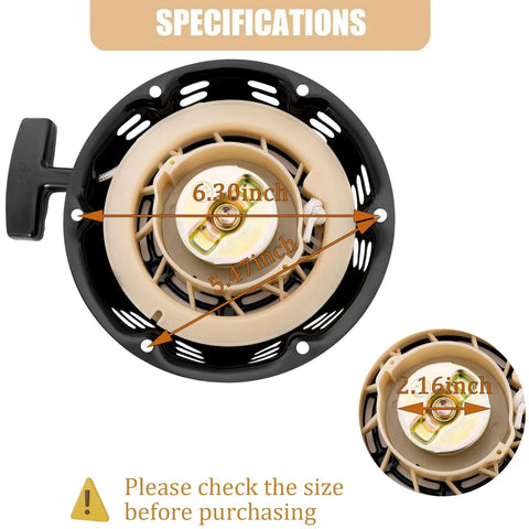 Recoil Starter For 196cc 212cc 224cc Engines And Generators With Pull Cord Rope Fits Predator, product measurements shown