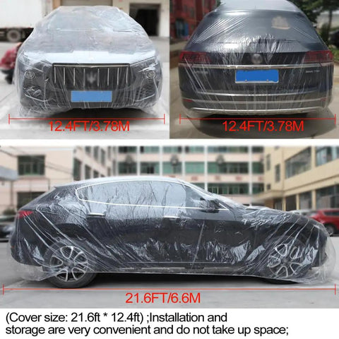 4 Pack Clear Plastic Car Covers With Elastic Hem Universal All Weather Shield For Cars Up To 12.4 Feet By 21.6 Feet, vehicle covered