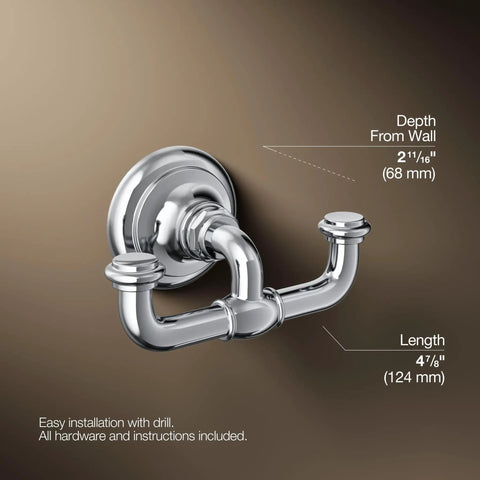 Artifacts Double Robe Hook Polished Chrome Heavy Duty Metal Bathroom Hardware With Extra Storage Corrosion And Tarnish Resistant Finish Complements Artefacts Collection Sleek Modern Look For A Neat Functional Space