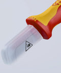 1,000V Insulated Cable Knife With Solid Fixed Blade, Plastic Coated Back To Prevent Short Circuits, Slip Guard Handle, Transparent Cap, Red Color For Pro Grade Electrician Must Have