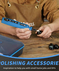 Mini Cordless Rotary Tool 5 Speed Rechargeable Heavy Lifter With 129 Rugged Accessories For Carving Grinding Sanding And Custom Projects Zero Fuss Lightweight Kit With Fast Type C Charge in use for polishing a black object.