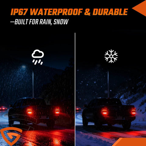 GEARPASS Magnetic Wireless Trailer Lights Kit; DOT LED tail lights, rechargeable, IP65 waterproof; rear of pickup in rain