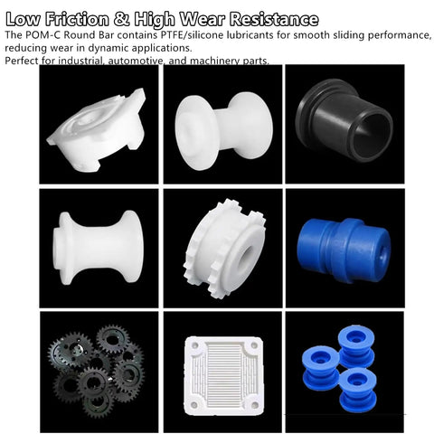 2-Pack POM-C Acetal Copolymer Round Rods Three-Quarters Inch Diameter, 10 Inch Length, Go-To High-Strength Engineering Plastic For Gears Bearings And Bushings, Non-Marring Fixture Material, Low Friction Wear-Resistant, Opaque White And Black. POM-C parts for gears and bushings