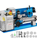 Cj0618 Mini Metal Lathe Machine 7x14 Inch 550W Variable Speed 0-2250Rpm with nylon gear and included accessories.