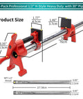 Half Inch Wood Gluing Pipe Clamps Set With 30 Inch Metal Pipe 2 Pack Beefy Heavy Duty Cast Iron H Style Pipe Clamp Fixture Kit, dimensions illustrated.