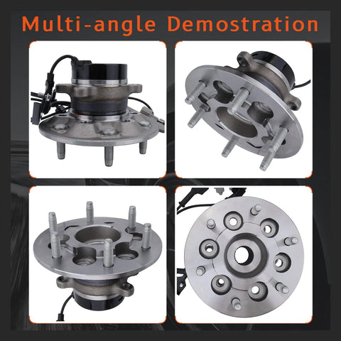 Multi-angle view of front wheel hub and bearing assembly driver side 4x4 5 lug with ABS replacement part for Chevy Colorado GMC Canyon Isuzu i-370 4WD