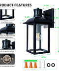 Motion Sensor Outdoor Wall Lanterns With Dusk To Dawn Feature, Waterproof Porch Lights, E26 Socket, PIR Activated