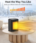 Hella Powerful 1500W PTC Ceramic Space Heater With 4 Modes And Quick Heat 24H Timer Thermostat on a stylish table in a cozy room.