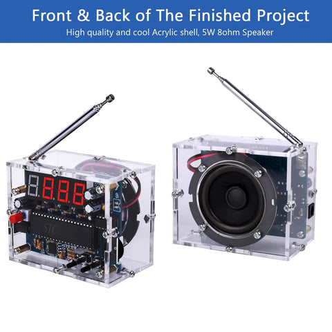 FM Radio Kit For Learning And DIY Soldering Practice 87 To 108MHz Adjustable Radio Module final assembly with acrylic shell