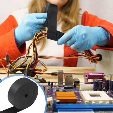 Person using 1 Inch Heat Shrink Tape For Electrical Wiring Black Shrink Wrap Tape With Heat Activated Adhesive That Melts And Seals