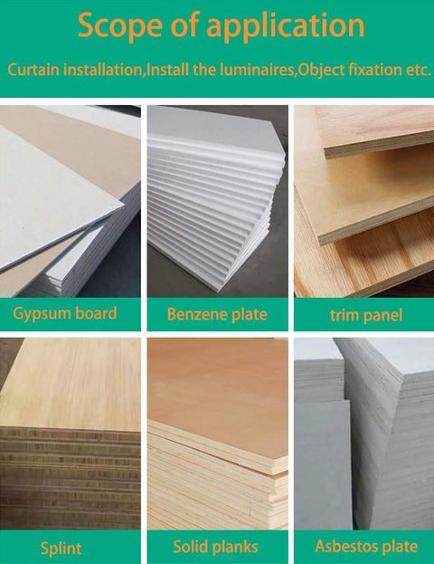 Various sheets for construction including gypsum board, benzene plate, trim panel, splint, solid planks, asbestos plate.