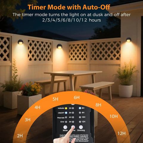 Low Voltage LED Deck Lights Kit With Transformer Timer and Photocell Sensor illuminating outdoor patio corner with Auto-Off settings
