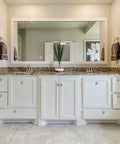 Bathroom dresser fitted with 12 Pack Kitchen Cabinet Knobs With Black Base And Crystal Glass Cute Pink Bow Floral Pastel Handles for doors.
