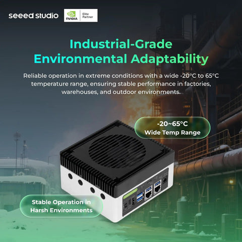 Edge AI Beast J4012 with NVIDIA Jetson Orin NX 16GB, showcasing industrial adaptability in extreme temperatures.
