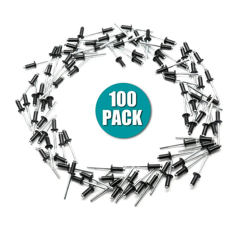 All Purpose Aluminum Blind Rivet Kit With Tri Grip Pop Rivets For Kayak Boat Marine Use 3/16 Inch By 1/2 Inch Black Pack Of 100 Rivets Durable Aluminum Body No Plastic Zorveiio