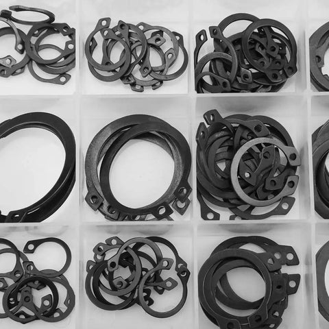 Pro Grade Circlip Kit 3mm to 32mm, 150Pcs External Snap Rings Set in 18 Sizes, Black C Clip Retaining Rings with Plastic Sorting Box