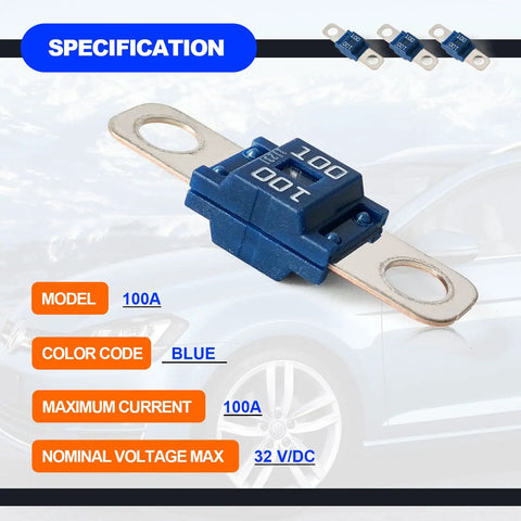 Hella Reliable Heavy Duty Midi Fuses 100 Amp High Current Pack Of 3 Corrosion Resistant Tin Terminals 100A fuse with blue housing.